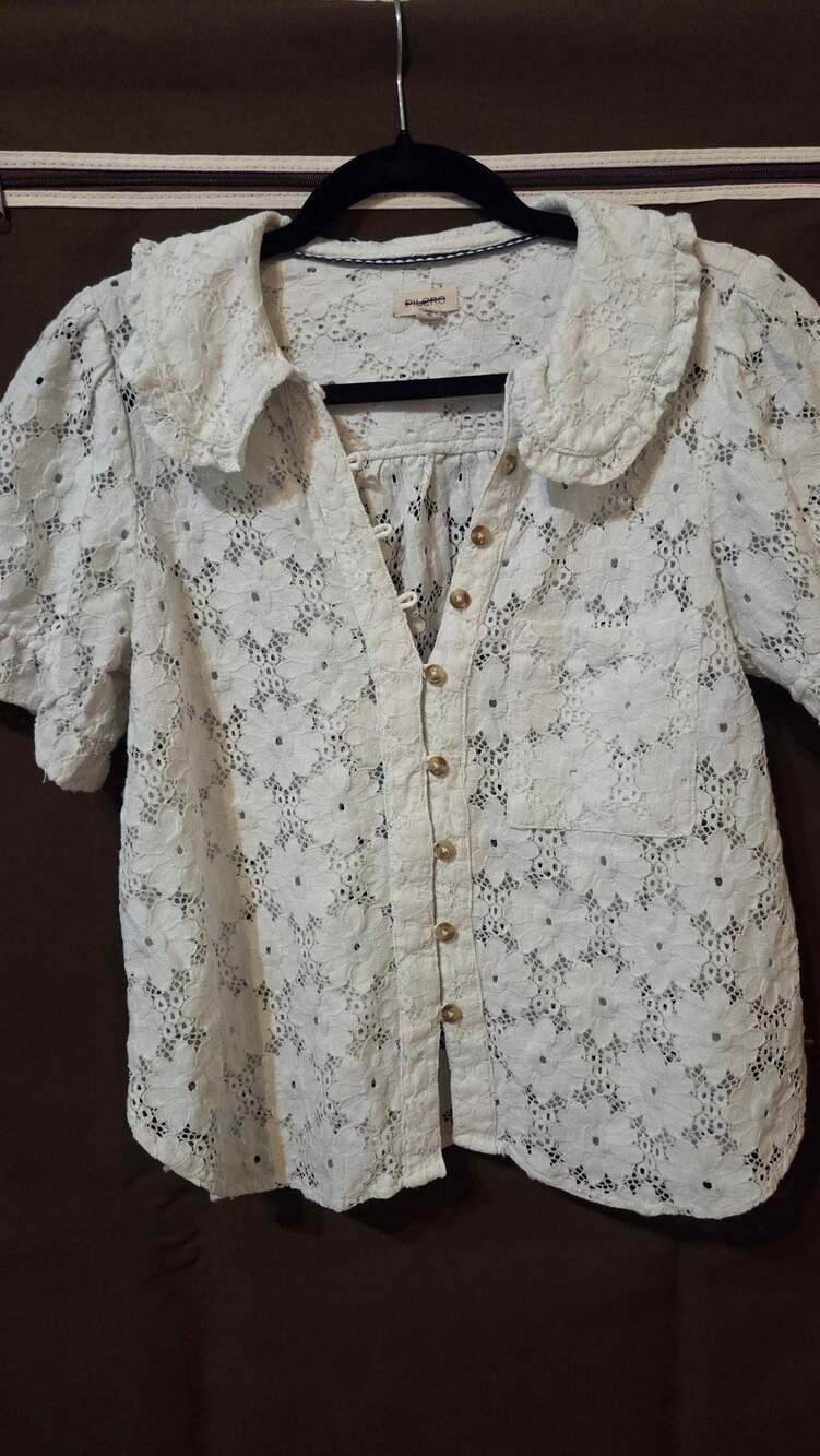 Pilcro Aly Lace Puff-Sleeve Blouse White
